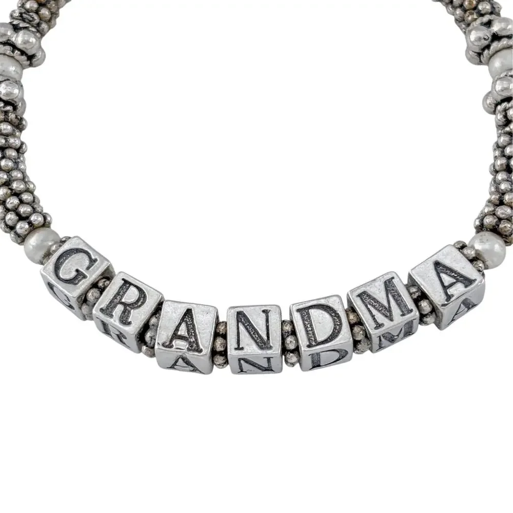 Vintage Sterling Silver 925 Grandma Imitation Pearl Bracelet 7